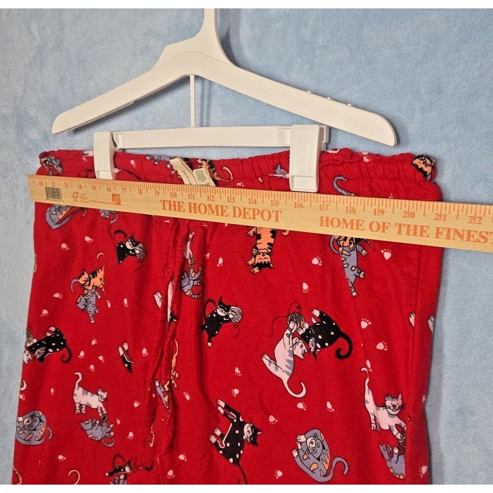 NEW LA CERA 100% COTTON FLANNEL PAJAMA SET CAT PRINT RED PLUS SIZE 1X KITTY PJS - Picture 13 of 15